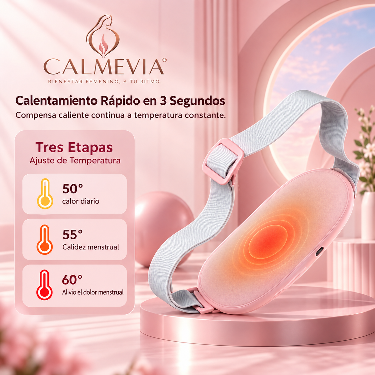 Cinturón Térmico Menstrual Calmevia — Calor y Masaje para el Dolor de Regla