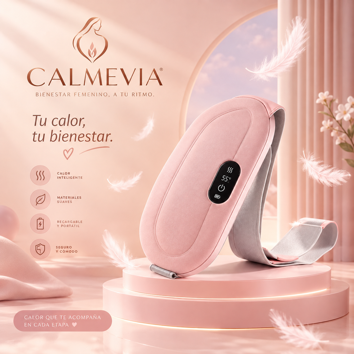 Cinturón térmico menstrual Calmevia en rosa nude
